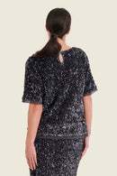 Silver Dusk Sequins Blouse - Black Oyster