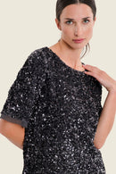 Silver Dusk Sequins Blouse - Black Oyster