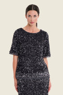 Silver Dusk Sequins Blouse - Black Oyster