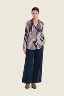 Moonlight Haze Print Blouse - Brown All Over Print