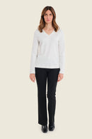 Muted Garden V Neck T-Shirt - White/off White