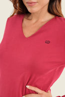Muted Garden V Neck T-Shirt - Red Rumba