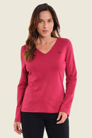 Muted Garden V Neck T-Shirt - Red Rumba