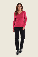 Muted Garden V Neck T-Shirt - Red Rumba