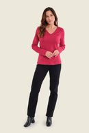 Muted Garden V Neck T-Shirt - Red Rumba