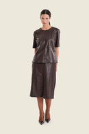 Moonlight Haze Faux Leather Skirt - Brown Coffee Bean