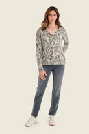 Muted Garden V-Neck Jumper - Green All Over Print
