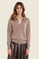 Moonlight Haze Polo Neck Jumper - Brown Coffee Quartz