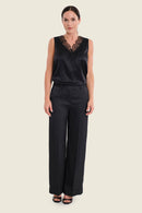 Silver Dusk Satin Trousers - Black