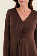Moonlight Haze Knot Dress - Brown Coffee Bean
