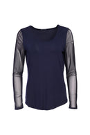 Mesh Sleeve Top - Navy