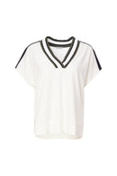 Knit Trim V Neck Top - Chive