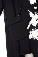 Long Placement Print Blouse - Black/white