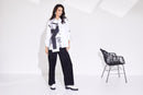 Cutaway Hem Print Panel Shirt - White/black