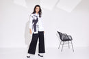 Cutaway Hem Print Panel Shirt - White/black