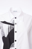 Cutaway Hem Print Panel Shirt - White/black