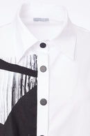 Cutaway Hem Print Panel Shirt - White/black