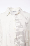 Print Button Blouse - White/mink