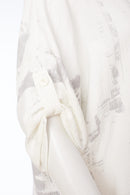 Print Button Blouse - White/mink