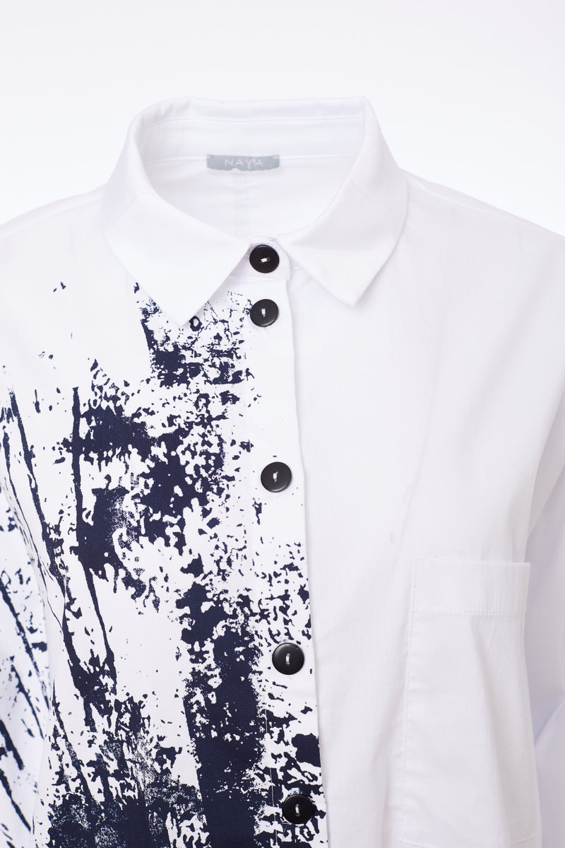 Placement Print Shirt - White/navy