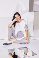 Contrast Colour Panels Hoodie - Cream/mink