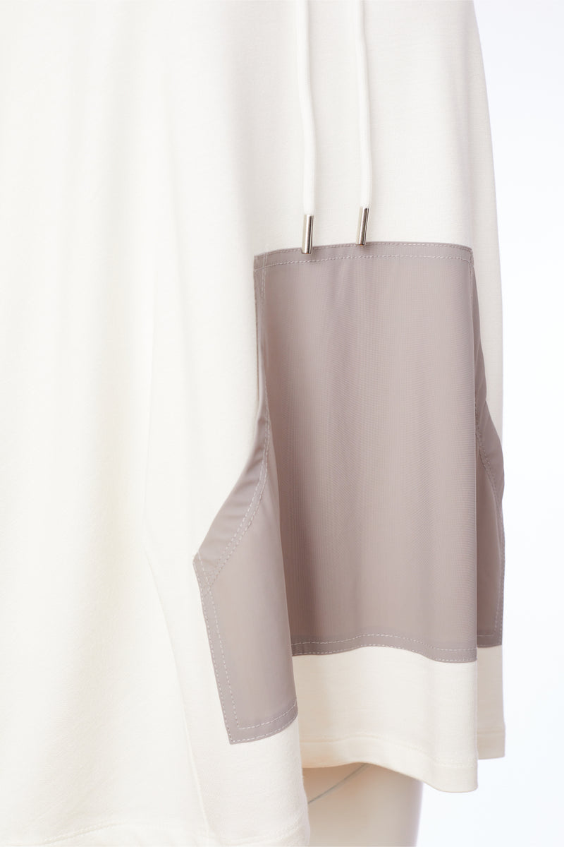 Contrast Colour Panels Hoodie - Cream/mink