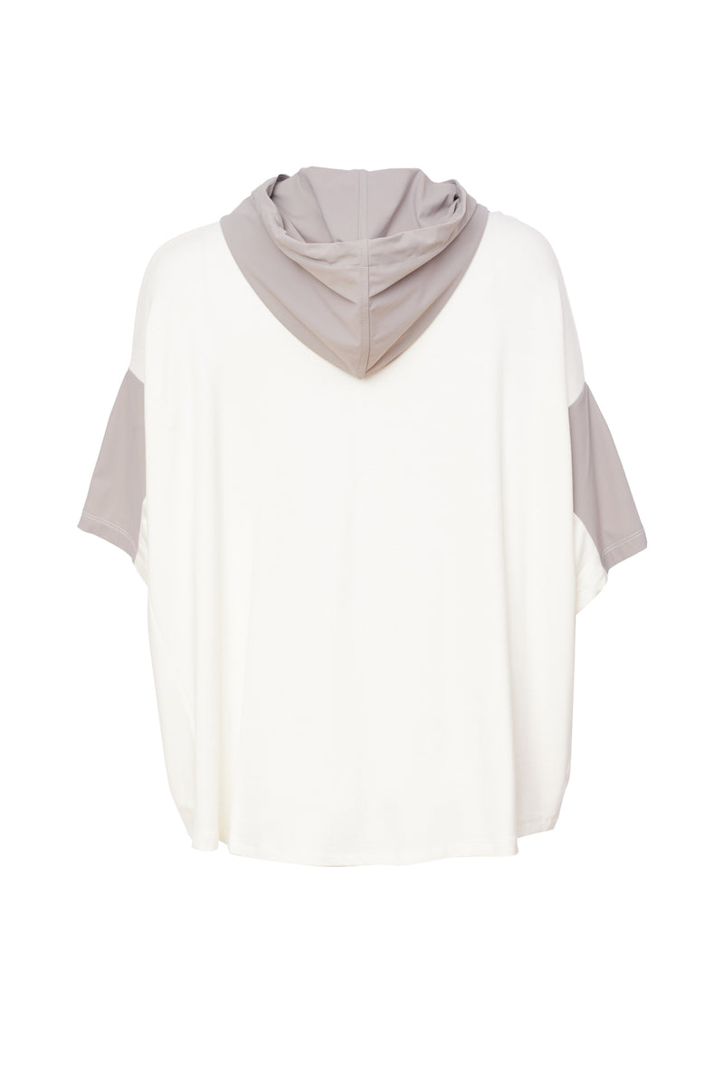 Contrast Colour Panels Hoodie - Cream/mink