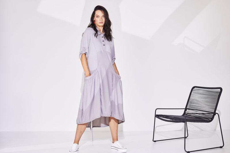 Drawstring Hem Jersey Dress - Mink