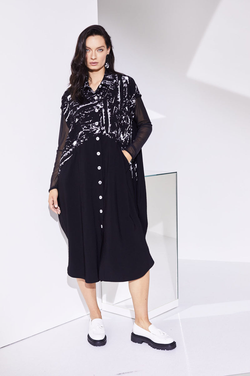 Contrast Hempanel Print Dress - Black/white