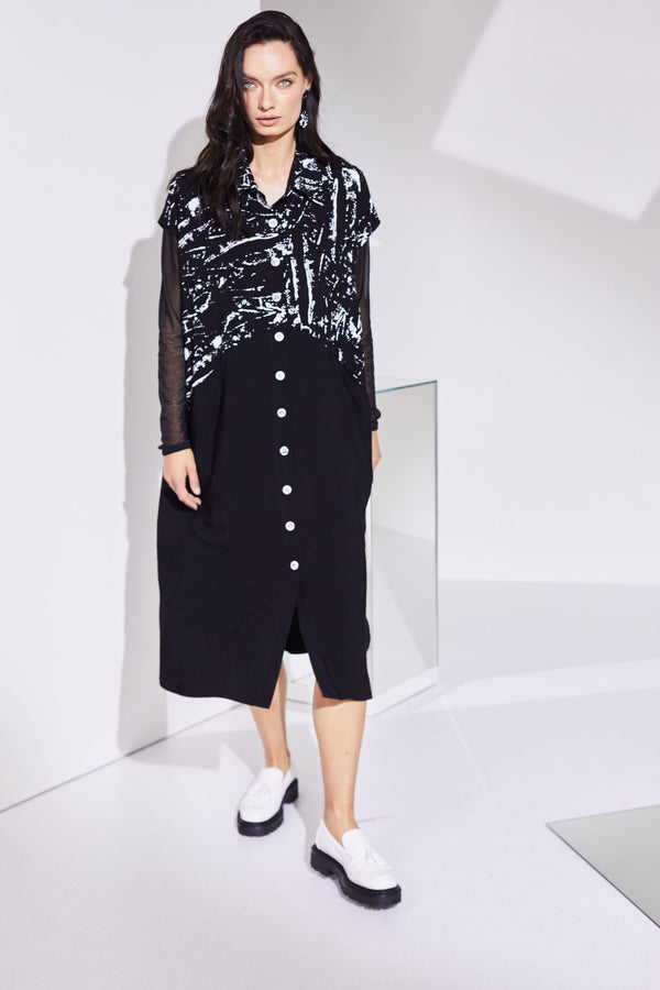 Contrast Hempanel Print Dress - Black/white