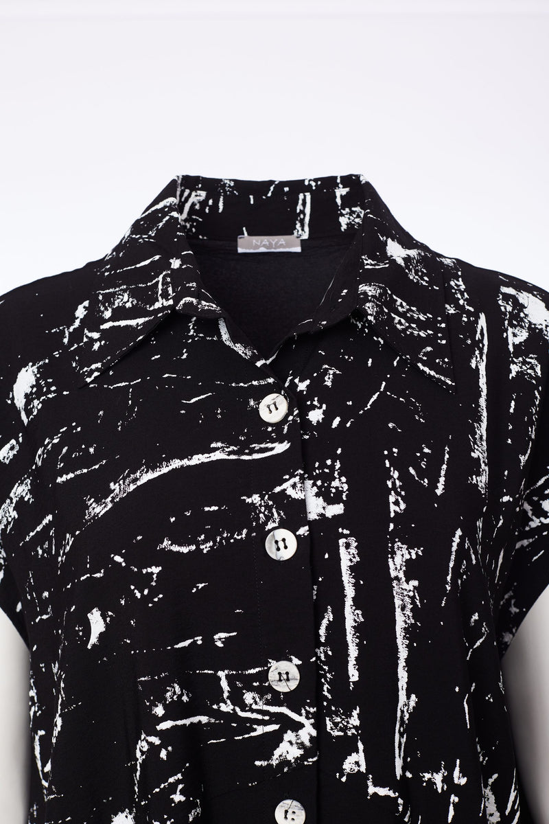 Contrast Hempanel Print Dress - Black/white