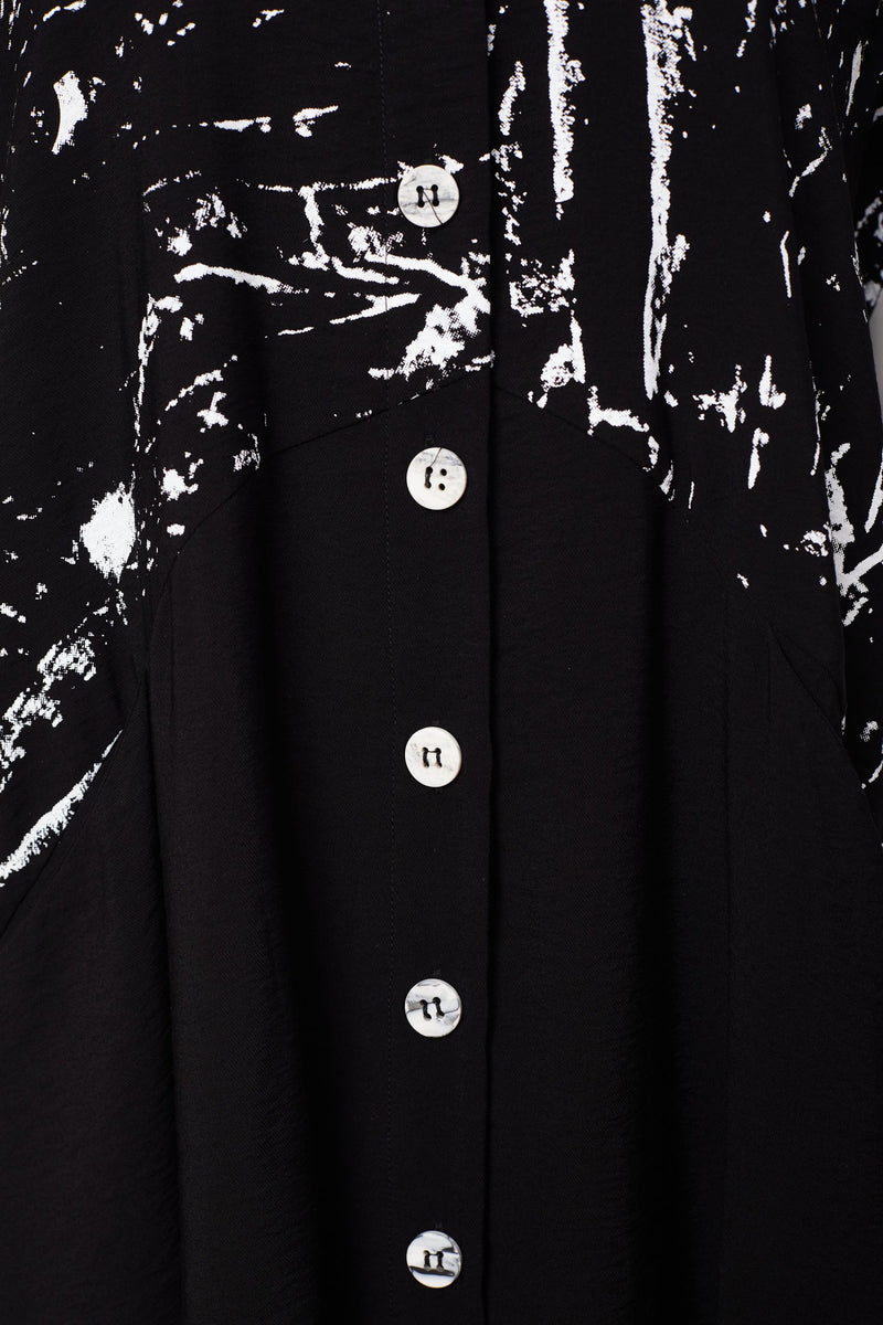 Contrast Hempanel Print Dress - Black/white