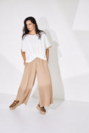 Elastic Waist Wide Leg Trouser - Tan