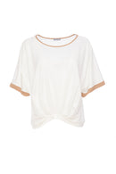 Pleated Hem Top - White/tan
