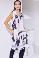 Cutaway Collar Dress - White/navy