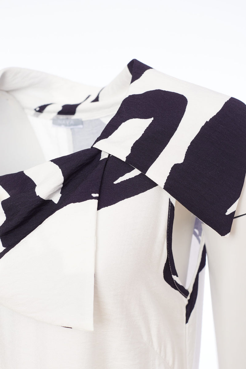 Cutaway Collar Dress - White/navy