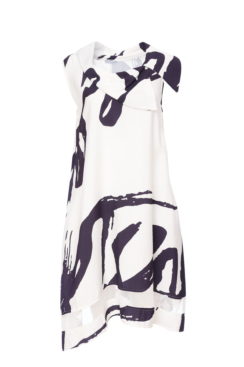 Cutaway Collar Dress - White/navy