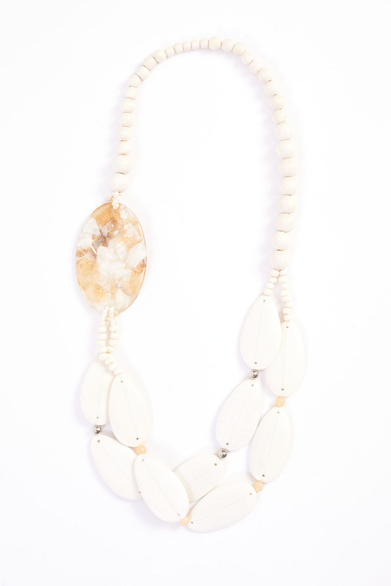 Metallic Look Stone Necklace - Off White