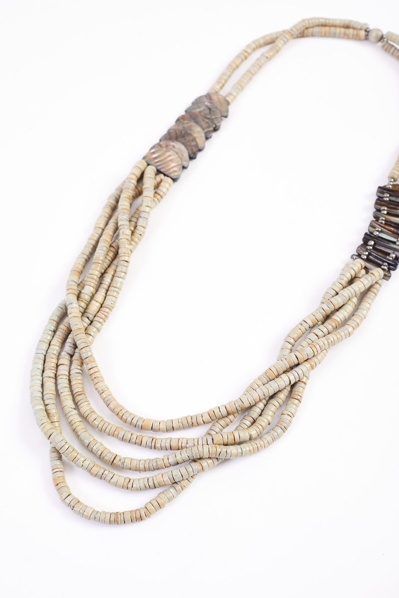 Shell Trim String Necklace - Stone
