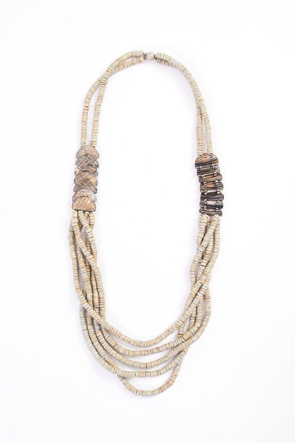Shell Trim String Necklace - Stone