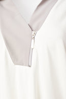 Jersey Zip Detail Top - Cream/mink