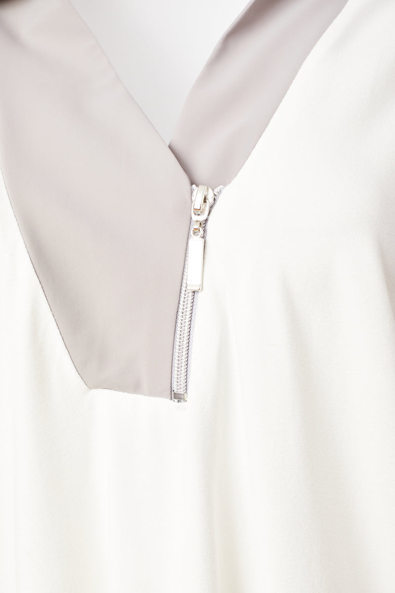 Jersey Zip Detail Top - Cream/mink
