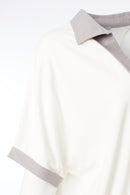 Jersey Zip Detail Top - Cream/mink