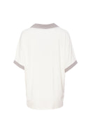 Jersey Zip Detail Top - Cream/mink