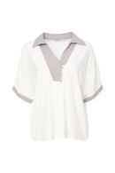 Jersey Zip Detail Top - Cream/mink