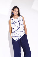 Mock Wrap Print Top - White/navy