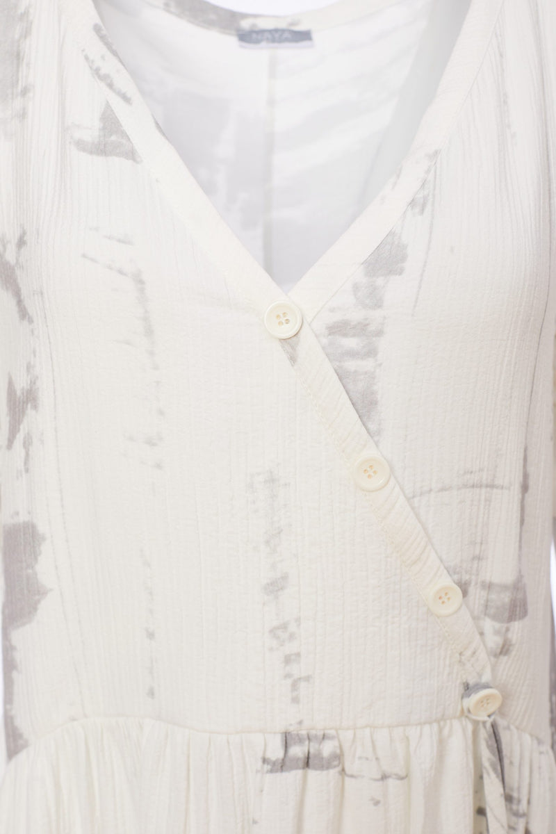 Mock Pocket Print Dress - White/mink