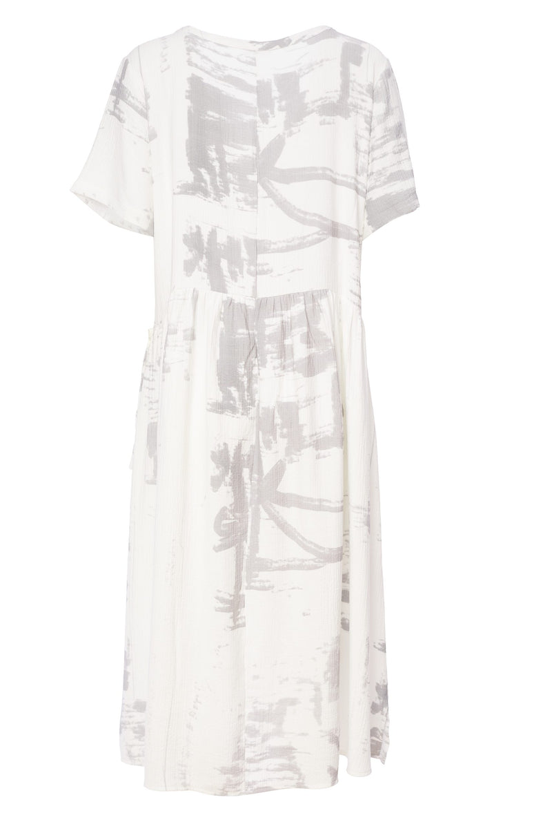 Mock Pocket Print Dress - White/mink