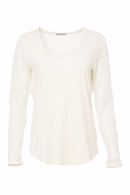 Mesh Sleeve Jersey Round Neck Top - Cream