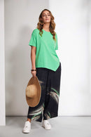 Brush Stroke Print Wide Leg Trouser - Black/glas